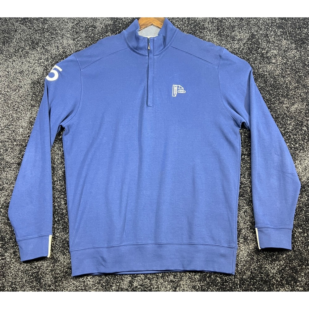 Bobby Jones‎ Mens Golf 1/4 Zip Pullover Pima Cotton Blue Sweater 15 Logo